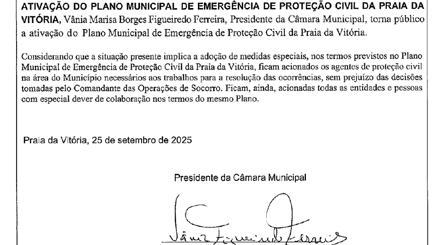 Plano de Emergência Municipal Ativado - Ciclone Tropical Gabrielle